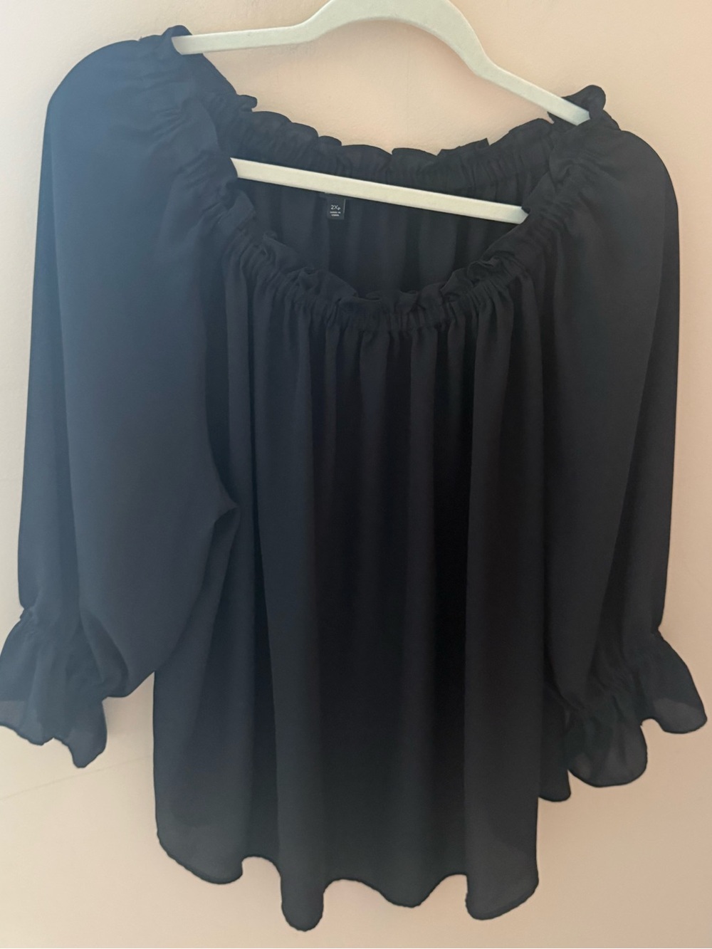 Talbot Shoulder Ruffle Black Blouse closet staple 2Xp